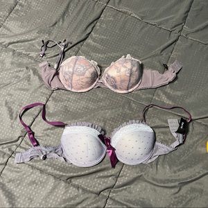 International intimates bra lot of 2 padded lace purple pink size 34B
